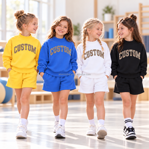 Conjunto de Sudadera con Estampado de Letras Personalizadas para Niñas, Sudadera de Cuello Alto y Manga Larga con Pantalones Cortos Elásticos para Niños - Product Image 1