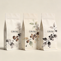 Sachet en papier kraft imprimé sur mesure, à fond plat, refermable avec fermeture éclair, pour l'emballage de grains de café, d'aliments et de conserves