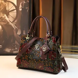 Sac à main vintage à motif de fleurs, sac fourre-tout de luxe en cuir PU, sac à bandoulière à la mode pour femmes