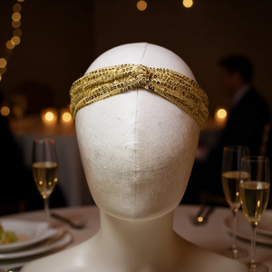 Bandeau à paillettes avec bande élastique pour femmes, couleur or, accessoire de cheveux élégant pour fête - Product Image 3