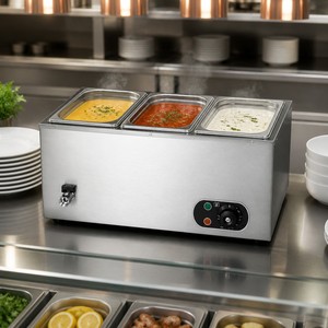 Commercial Three Pan Electric Soup Warmer Bain Marie 1.5kW for Buffet Restaurants Hotels Catering and Food Service Dealers - Product Image 5