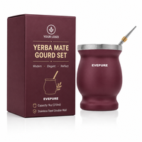 EVEPURE Ensemble de tasses à Yerba Maté en gourde naturelle, traditionnel original, 9 oz, en acier inoxydable isolé sous vide, avec brosse de nettoyage