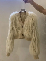 Manteau long en fausse fourrure à col en V pour femme, veste courte en fausse fourrure pour l'automne et l'hiver