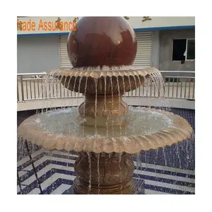 Outdoor Natural Rolling Garden Sculpture Red Ball Stone Decorative Water Marble Fountains