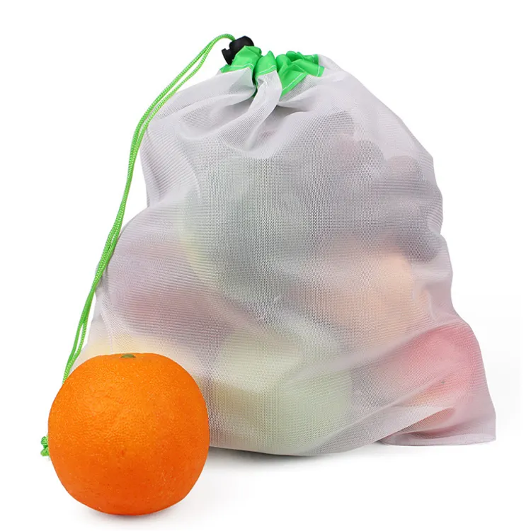 Foldable Small Drawstring Mesh Rpet Reusable Produce Bags For Fruit And Vegetable
