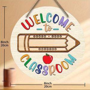 Panneau de bienvenue en bois écologique pour la rentrée scolaire, à suspendre à la porte, cadeau de remerciement pour les enseignants, modèle de décoration tableau noir personnalisable - Product Image 2
