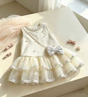 Vêtements formels pour enfants, robe de fête pour bébé fille de 1 an, gilet en tweed sans manches, jupe en tulle à volants
