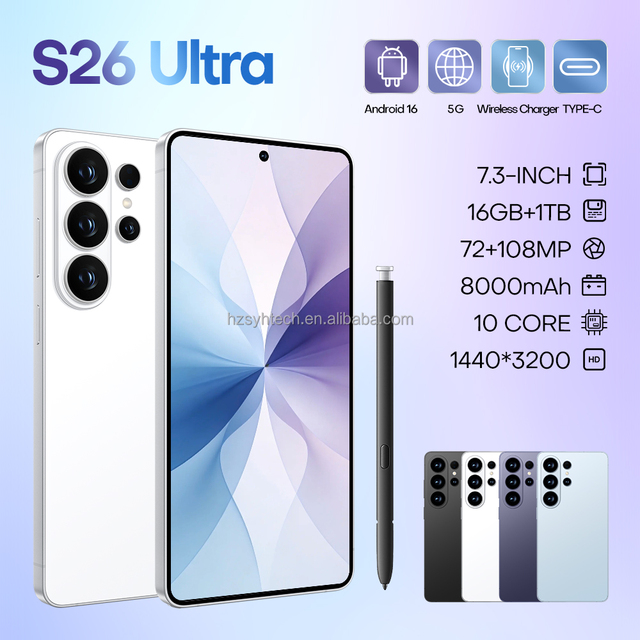 High Quality S26 Ultra Global Version Unlocked 5G Smartphone Wireless Charge Dual SIM 16GB RAM 1TB ROM Large Screen Cell Phone