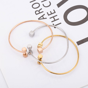 yunnique Geometric Titanium Steel C Shape Open Bracelet For Women Fashion Jewelry <b>Thin</b> <b>Ring</b> Sport Dumbbell Design - Product Image 1
