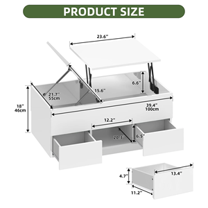 <span class=keywords><strong>Table</strong></span> <span class=keywords><strong>basse</strong></span> blanche relevable avec tiroirs et éclairage LED, finition brillante, avec prises électriques pour salon - Product Image 5