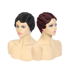 Mesin Wig mode lama buatan rambut manusia coklat Topper penutup rambut wanita untuk Wig hitam wanita