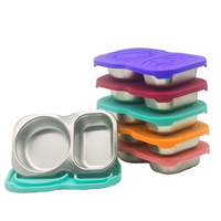 Boîte à sauce en acier inoxydable 304, réutilisable, écologique, étanche, compatible micro-ondes, avec couvercle en silicone, 2 compartiments, capacité de 0 à 1 L