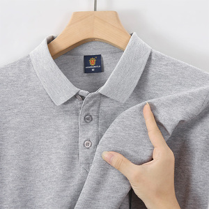 Men's Solid Color Long Sleeve Polo Shirt Cotton Knitted Workwear Custom Embroidery - Product Image 3