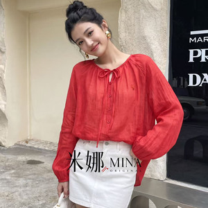 Camicetta con Fiocco al Collo <span class=keywords><strong>da</strong></span> Donna, Vestibilità Ampia, Maniche Lunghe, Bottoni Frontali, Stile Dolce e Chic, Casual per la Primavera e l'Uso Quotidiano - Product Image 4