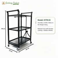 Chariot de rangement pliable robuste à 3 niveaux en PVC imperméable avec roulettes, étagère industrielle pour cuisine et salle de bain (vente en gros)