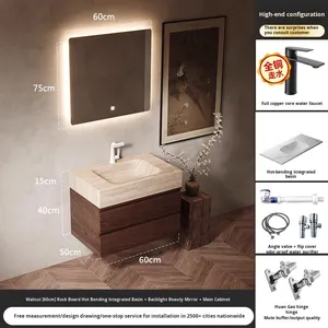 Armoire de salle de bain de style antique bassin intégré plié à la chaleur lavabo écologique grotte d'ange pierre plaque de roche finition laquée lavabo - Product Image 6