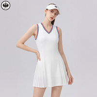 QUMOR Rok Yoga Tanpa Lengan Berleher Tinggi dengan Celana Pendek Terintegrasi Model A-Line untuk Lari, Tenis, Olahraga, Cepat Kering, Bernapas, dan Elastis Empat Arah