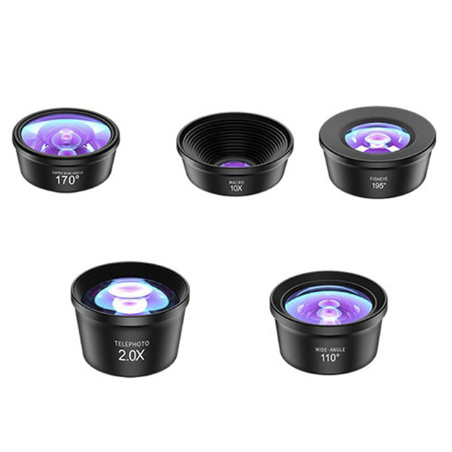 GiAi 5 in 1 Premium Smart Mobile Phone Lens Kit Wide Angle Telephoto Fisheye Macro with High Quality Camera Lenses