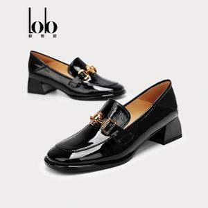 Elegant Retro Women's Leather Slip-On Office Shoes Comfortable Med <b>Heel</b> Square Ankle Strap <b>Closed</b> <b>Toe</b> Height Increasing Buckle - Product Image 3