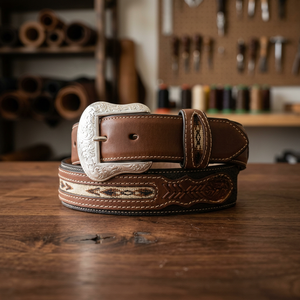 Ceinture décontractée en cuir de vachette pour homme BS INTERNATIONAL, boucle carrée en acier, imprimé floral par transfert thermique, style fête, écologique - Product Image 1