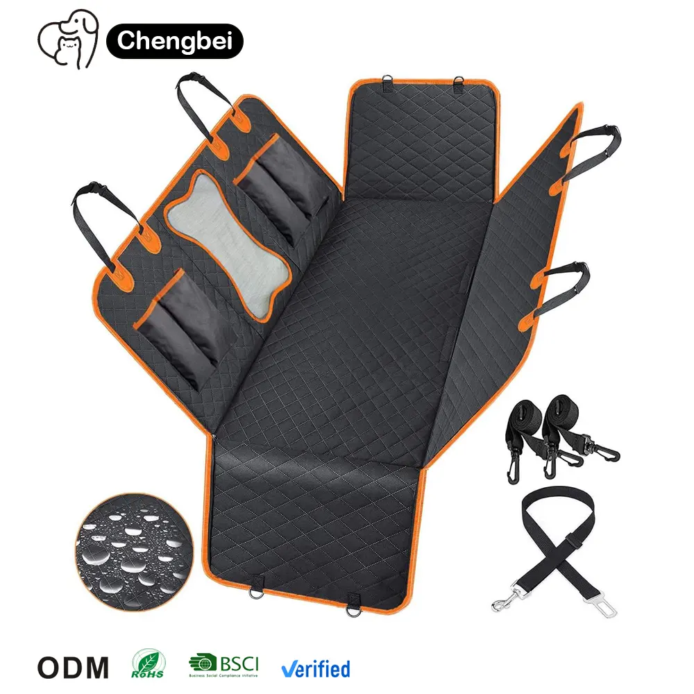 2022 Waterproof Pet Single-layer Cushion Cover Car Rear Seat Mat 600d Oxford Cloth with Storage Pockets