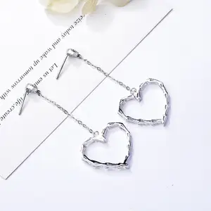 Großhandel CZ Zirkonia große große Liebe Herz Tropfen lange Kette Creolen 925 Sterling Silber China Hersteller Lieferant