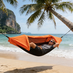 Hamac en nylon double parachute robuste, complet avec <span class=keywords><strong>moustiquaire</strong></span> zippée pour un sommeil en plein air sécurisé et sans insectes - Product Image 1