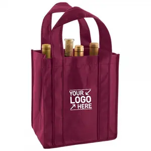 Customized Logo/Printing 6 Bottles Non-woven Fabric Wine Gift Bag, 2/4/6 Bottles Promotion Wine Bottle Bags