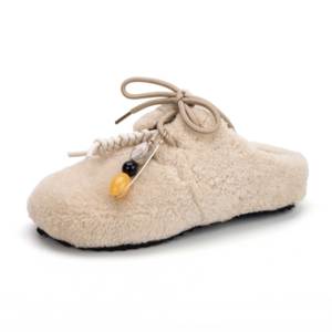 Özel moda yüksek kalite gerçek kuzular yün sıcak kış kadınlar için katırlar kış terlik açık takunya - Product Image 1