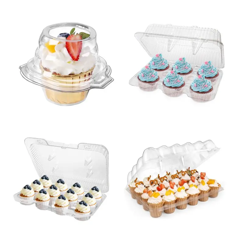 Più venduto 1 2 4 6 12 count contenitore per cupcake in plastica trasparente scatola per muffin per alimenti