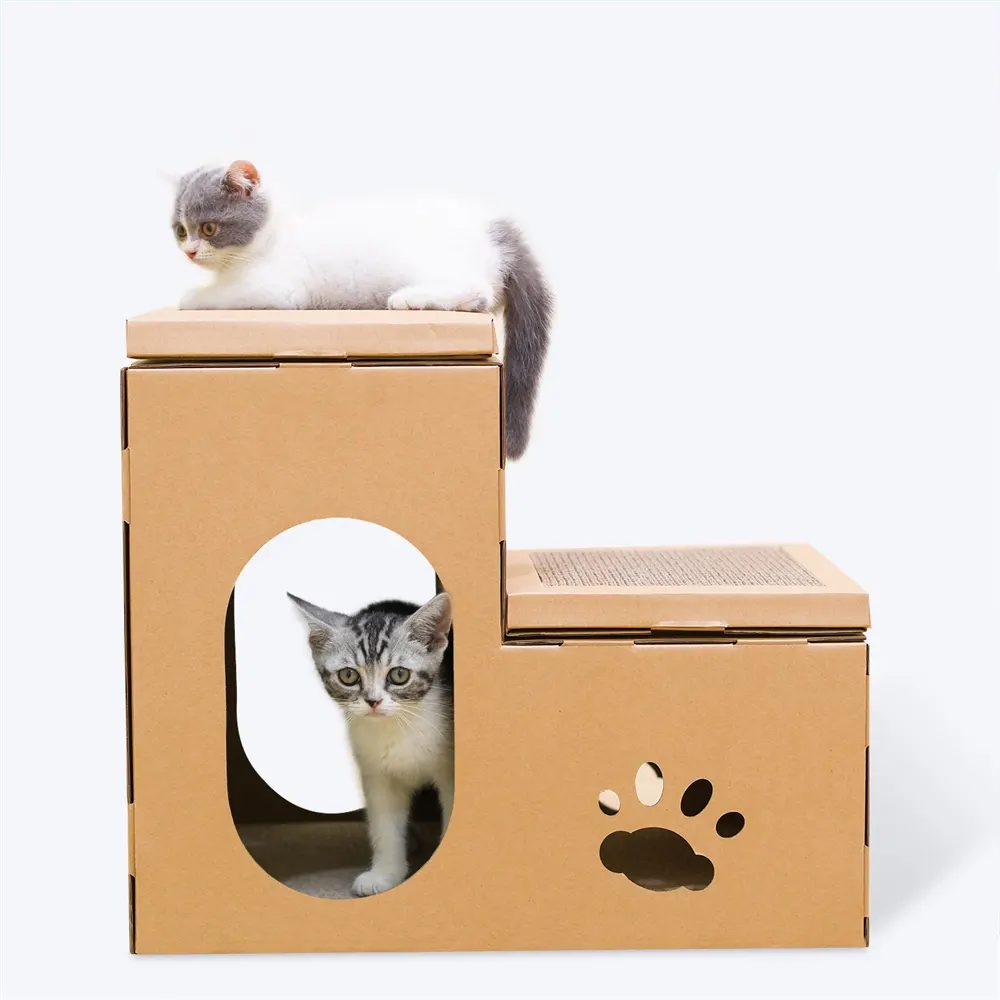 Eco-friendly Luxury Wooden cat House Scratcher Cardboard Indoor Foldable Animal Pet Cat House
