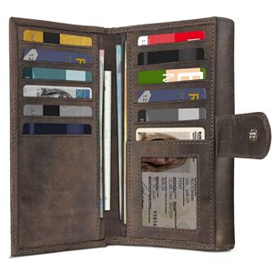 Men's Genuine Leather <b>Long</b> <b>Wallet</b> Dark Brown 6 Inch Zipper Closure Multi Card Slots Everyday Use - Product Image 4