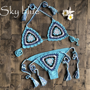 Tùy chỉnh tập thể dục đồ bơi sexy Fancy Crochet Bikini Áo Tắm dệt kim bọc bãi biển đồ bơi phụ nữ hai mảnh Bộ chuỗi Bikini - Product Image 2