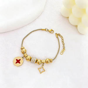Pulsera y brazalete de moda de acero inoxidable 316L a prueba de agua, chapado en oro de 14K y 18K, pulseras de cuentas de diseño con dijes para mujer - Product Image 4
