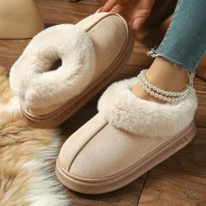 Zapatillas de plataforma de algodón para mujer, de doble uso, con forro de felpa, para invierno y otoño, para exteriores, con suela de EVA engrosada antideslizante, para uso doméstico. - Product Image 3