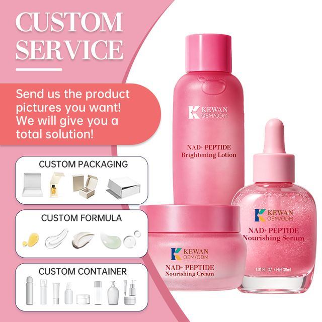 Custom Oem 3Pcs Private Label Skincare Set Face Toner NAD+ PEPTIDE Brightening Lotion Cream Serum Whitening Skin Care Sets