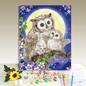 Paint Your Own <b>Canvas</b> Kit** Owl Family Moon Night Floral Tree DIY Wall Art Decor 40x50cm - Product Image 1