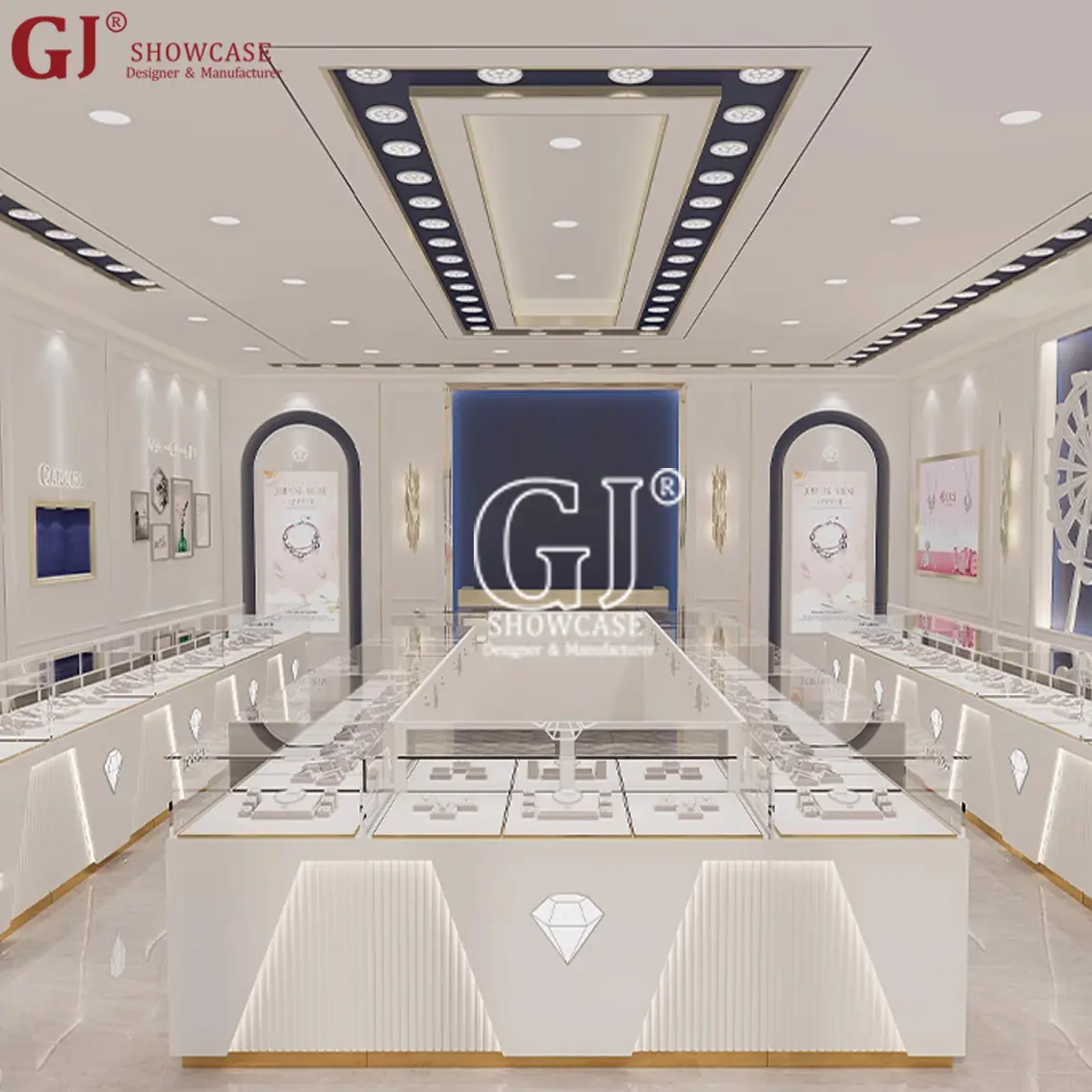 Custom ized Shop Mall Dekoration Vitrine Glas Vitrine für Juwelier geschäft Design Großhandel Custom Jewelry Kiosk Showcase