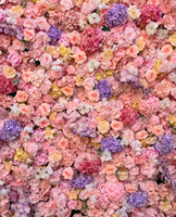 Dekorasi Acara Pernikahan Baru, Dinding Bunga Sutra 3D 5D, Dinding Bunga Mawar Pink Gulung, Latar Belakang Desain Mewah