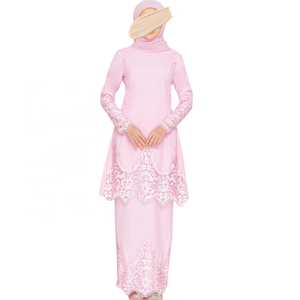 Conjunto de encaje SIPO a juego, diseño bordado elegante, ropa musulmana ajustada, Kurung Baju, de manga larga, Color sólido, Malaysia - Product Image 1