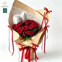 Nouveau design 2026 : Papier d'emballage floral élégant avec patchwork de dentelle, papier d'emballage pour bouquets, fournitures d'emballage pour fleuristes et cadeaux de mariage