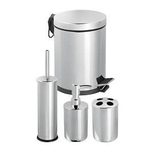 Ensemble de salle de bain 4 pièces Fiordaliso chromé, largeur 25 cm, hauteur 31 cm, avec poubelle, porte-brosse à dents, distributeur de savon et brosse WC - Product Image 3