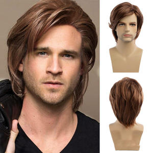 Perruques en cheveux synthétiques lisses multicolores de 10 pouces <span class=keywords><strong>coupe</strong></span> Pixie pour hommes, perruque en filet élastique sans colle sans dentelle pour hommes, facile à porter - Product Image 1