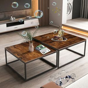 <span class=keywords><strong>Tavolini</strong></span> da Caffè Moderni in Legno Stile Rustico, Design Semplice, Gambe Nere Personalizzabili - Product Image 3