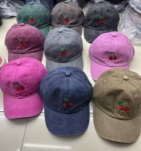 Casquette de baseball pour <span class=keywords><strong>femme</strong></span>, style dessin animé cerise, tendance, pour l'extérieur, type trucker, délavée, polyvalente, réglable, avec broderie de fruits mignons - Product Image 6