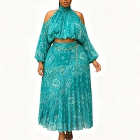 Ensemble 2 pièces pour femme : Blouse décontractée à épaules dénudées et jupe midi plissée, couleur personnalisable, Sehe Fashion