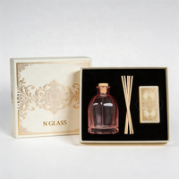 Flacon diffuseur de parfum de luxe carré en verre rose à facettes 125 ml, base lestée 200 g, élégant, pour huile aromatique, ouverture 18 mm