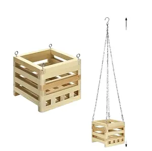 6 Inch Indoor Or Outdoor Hanger Chain Square Basket Flower Planter Pot Small Square Wooden Plan Box