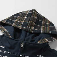 Veste à capuche pour homme, pull-over, automne, imprimé lettres anglaises, velours tricoté, mélange de coton, fermeture éclair, poche plaquée, coupe décontractée ample