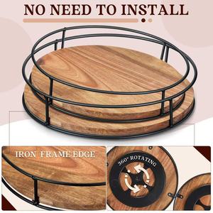 Round <b>Rotating</b> Wooden Storage Tray Iron Wood Kitchen <b>Spice</b> <b>Rack</b> Organizer 4-7 Compartments Standing Type Multifunction - Product Image 3